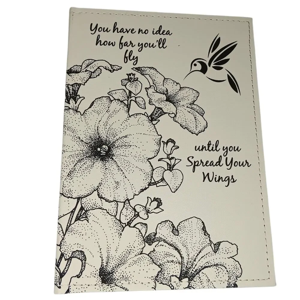 Journal Hummingbird & Flowers On Cover Cream & Black Hardcover 9